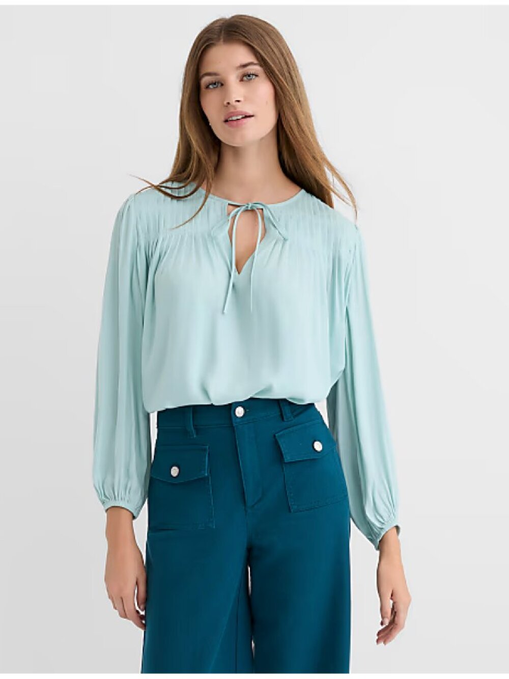 LOFT Pleated Tie Neck Blouse NWT